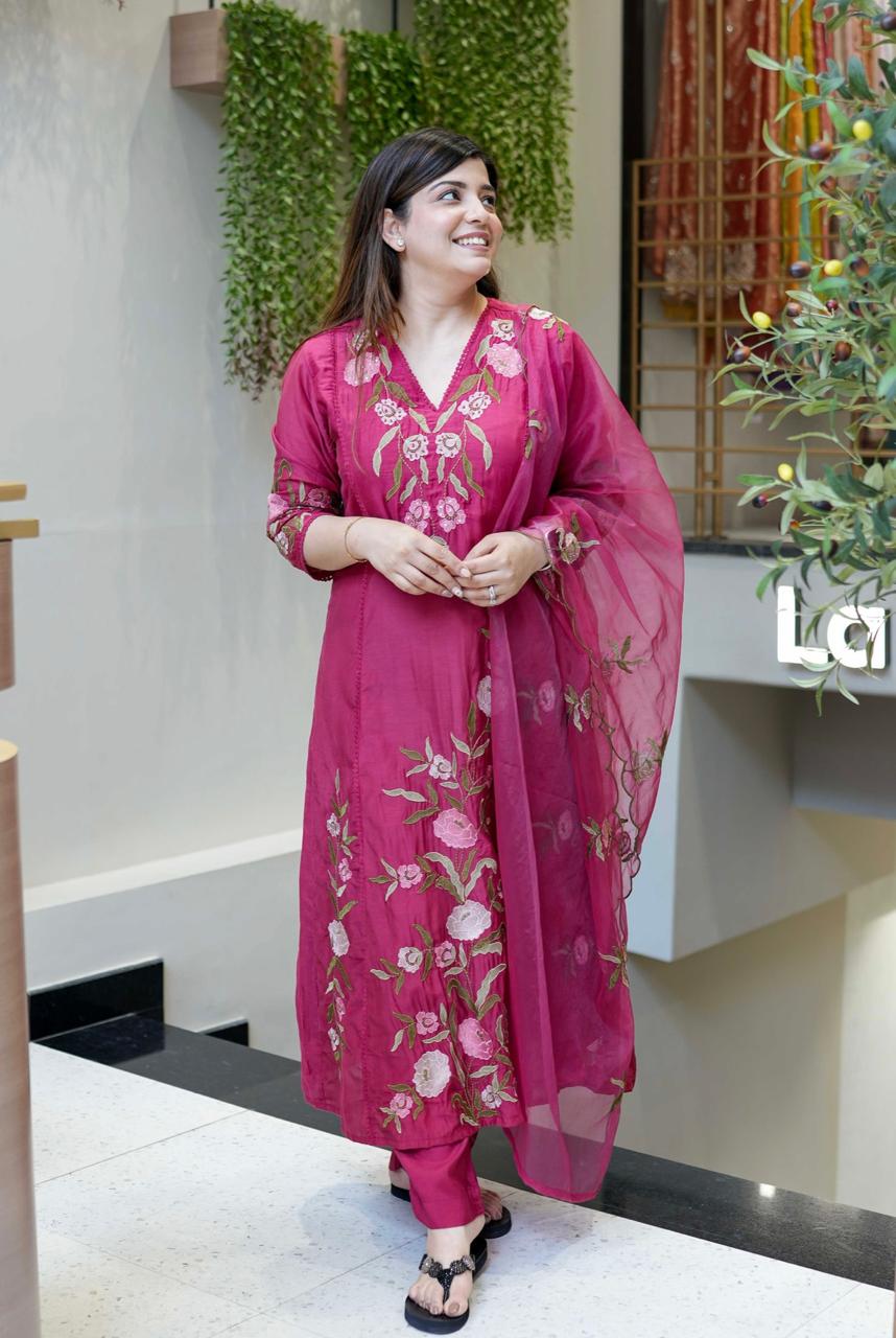 Vegaa Fashion Pink Chanderi Silk Embroidered Salwar Suit | Grocsy