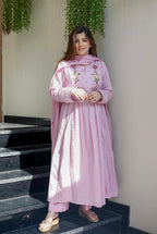 Vegaa Fashion Light Pink Chanderi Silk Embroidered Salwar Suit | Grocsy