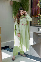 Vegaa Fashion Light Green Chanderi Silk Embroidered Salwar Suit | Grocsy