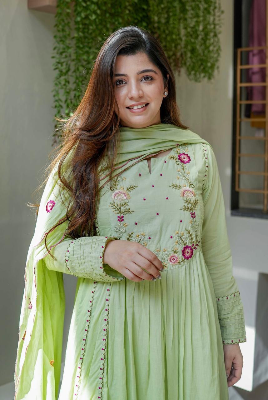Vegaa Fashion Light Green Chanderi Silk Embroidered Salwar Suit | Grocsy