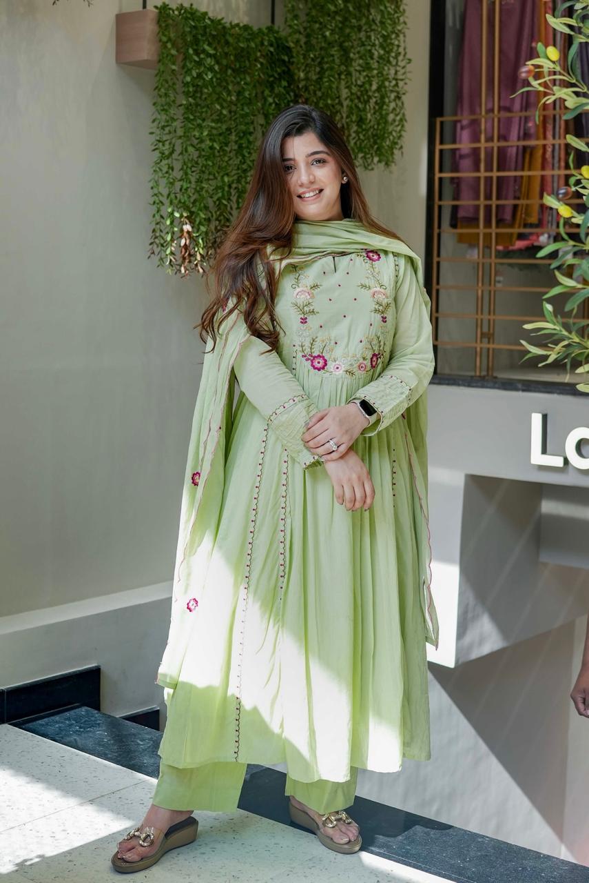 Vegaa Fashion Light Green Chanderi Silk Embroidered Salwar Suit | Grocsy