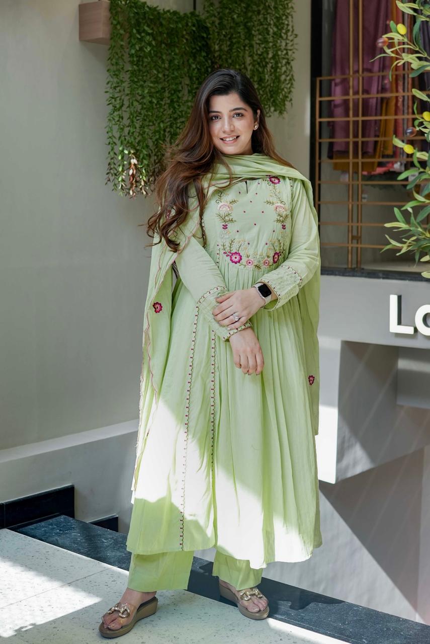 Vegaa Fashion Light Green Chanderi Silk Embroidered Salwar Suit | Grocsy