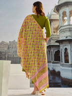 Vegaa Fashion Mahendi Muslin Cotton Embroidered Salwar Suit | Grocsy