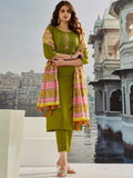 Vegaa Fashion Mahendi Muslin Cotton Embroidered Salwar Suit | Grocsy