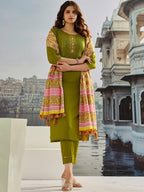 Vegaa Fashion Mahendi Muslin Cotton Embroidered Salwar Suit | Grocsy