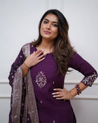 Vegaa Fashion Purple Chanderi Silk Embroidered Salwar Suit | Grocsy