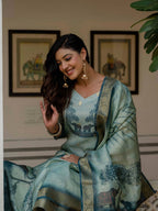 Vegaa Fashion Pista Green Jacquard Silk Printed Salwar Suit | Grocsy