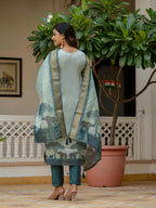 Vegaa Fashion Pista Green Jacquard Silk Printed Salwar Suit | Grocsy