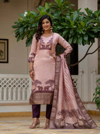 Vegaa Fashion Light Peach Jacquard Silk Printed Salwar Suit | Grocsy