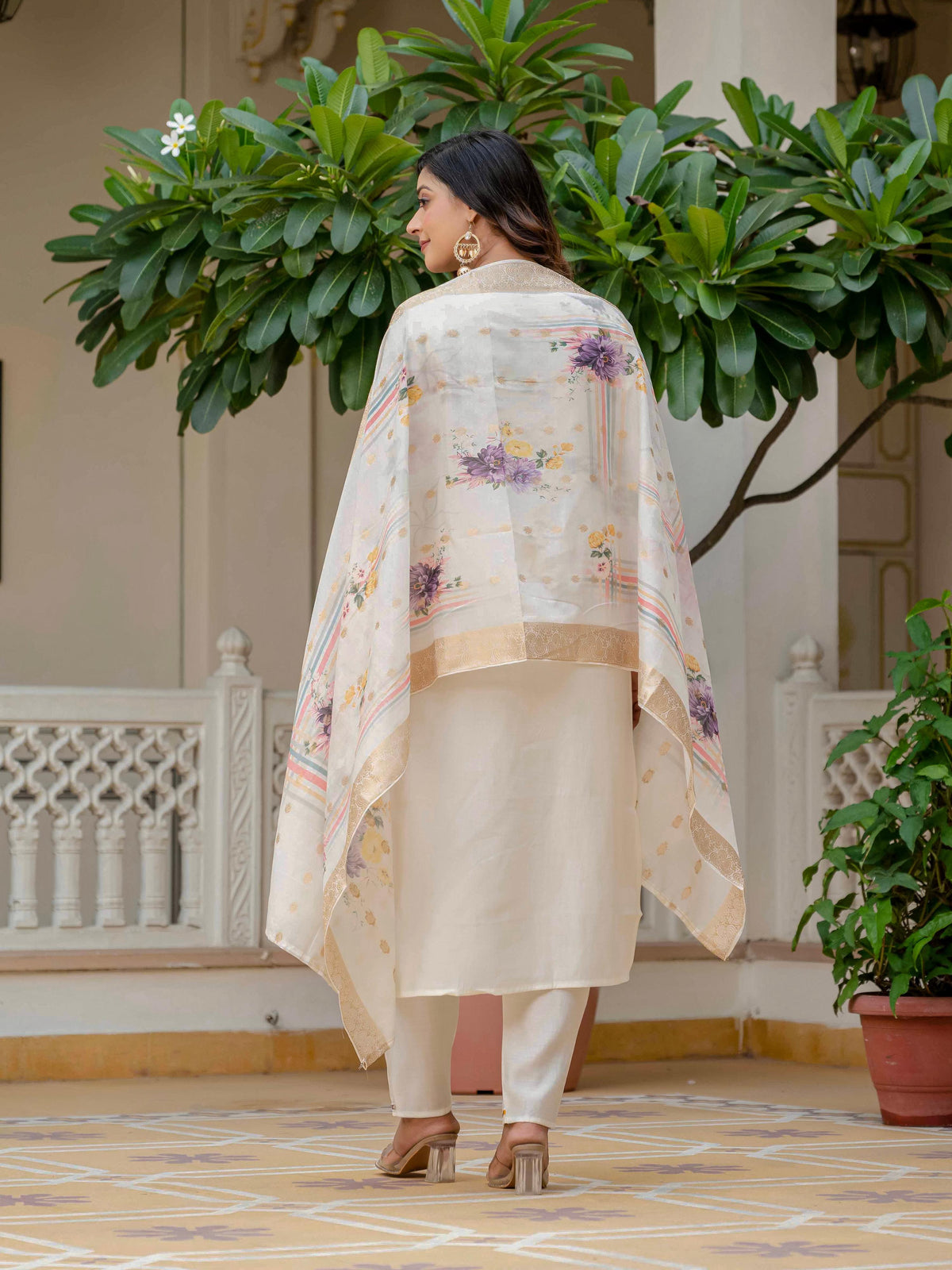 Vegaa Fashion Off White Roman Silk Embroidered Salwar Suit | Grocsy