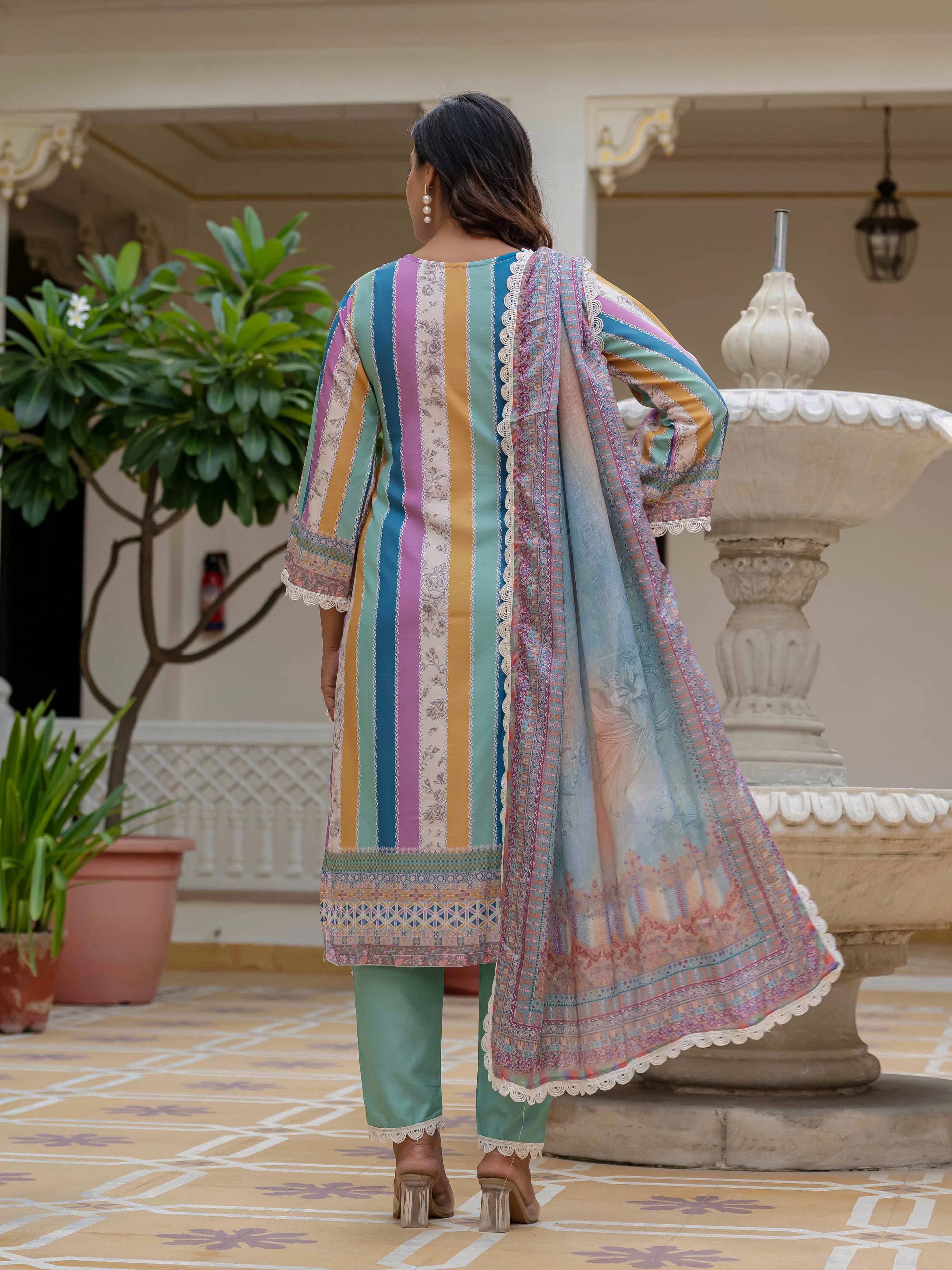 Vegaa Fashion Sky Blue Rayon Embroidered Salwar Suit | Grocsy