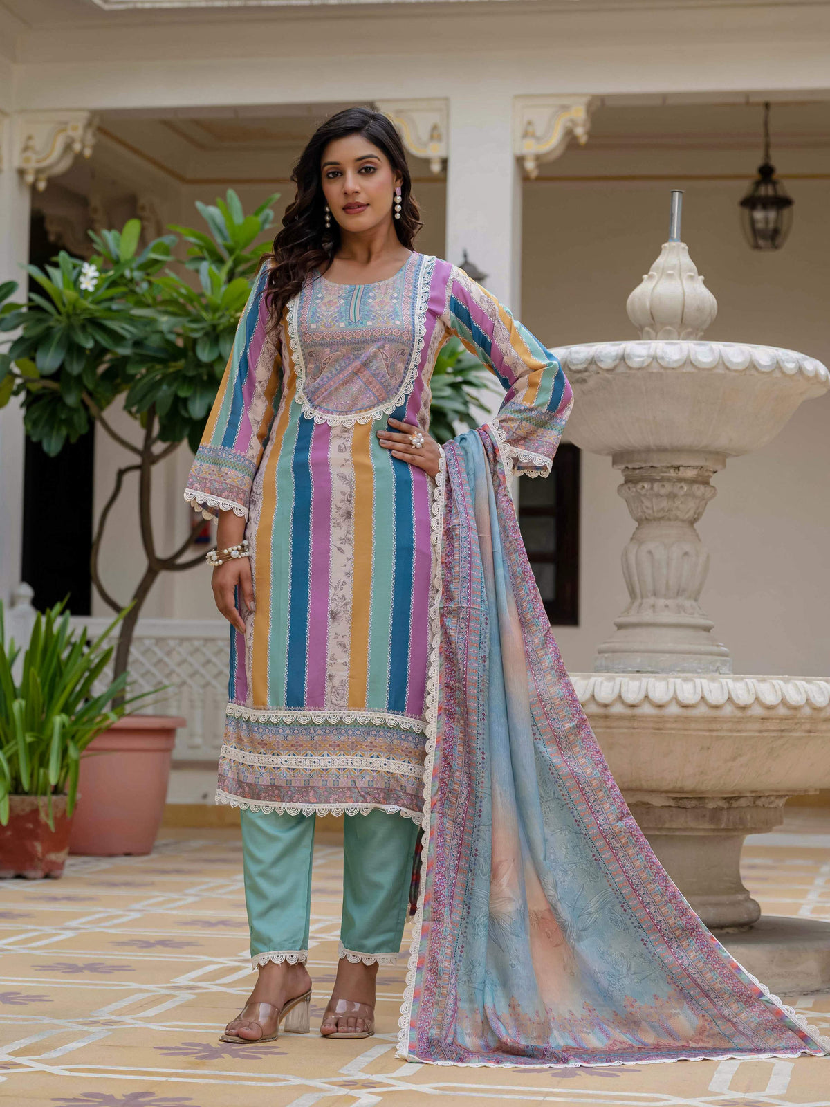 Vegaa Fashion Sky Blue Rayon Embroidered Salwar Suit | Grocsy