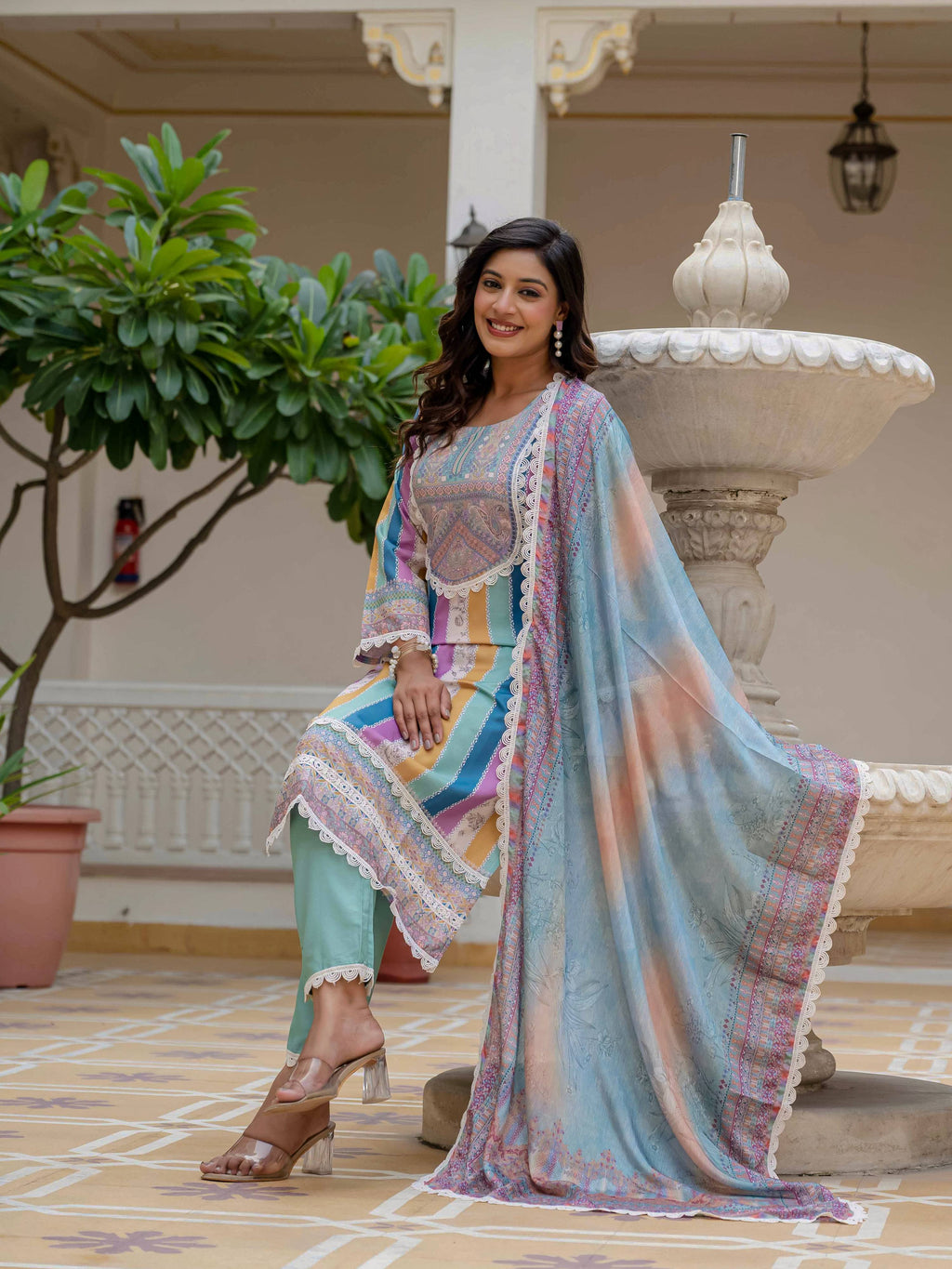 Vegaa Fashion Sky Blue Rayon Embroidered Salwar Suit | Grocsy