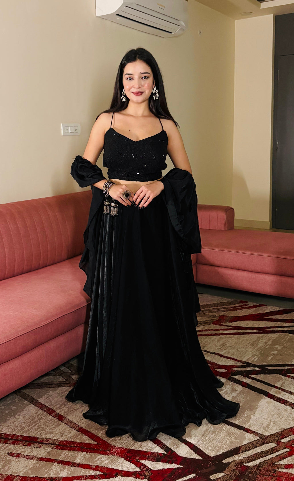 Lorenvalley Fashion Black Fendy Satin crush with Plain Lehenga Choli with Dupatta | Grocsy