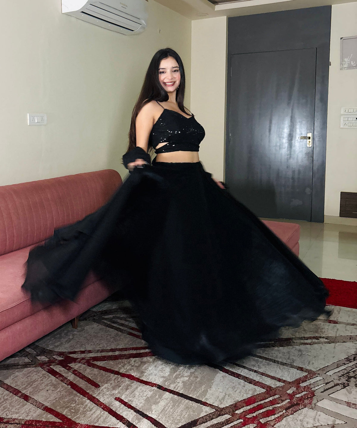 Lorenvalley Fashion Black Fendy Satin crush with Plain Lehenga Choli with Dupatta | Grocsy
