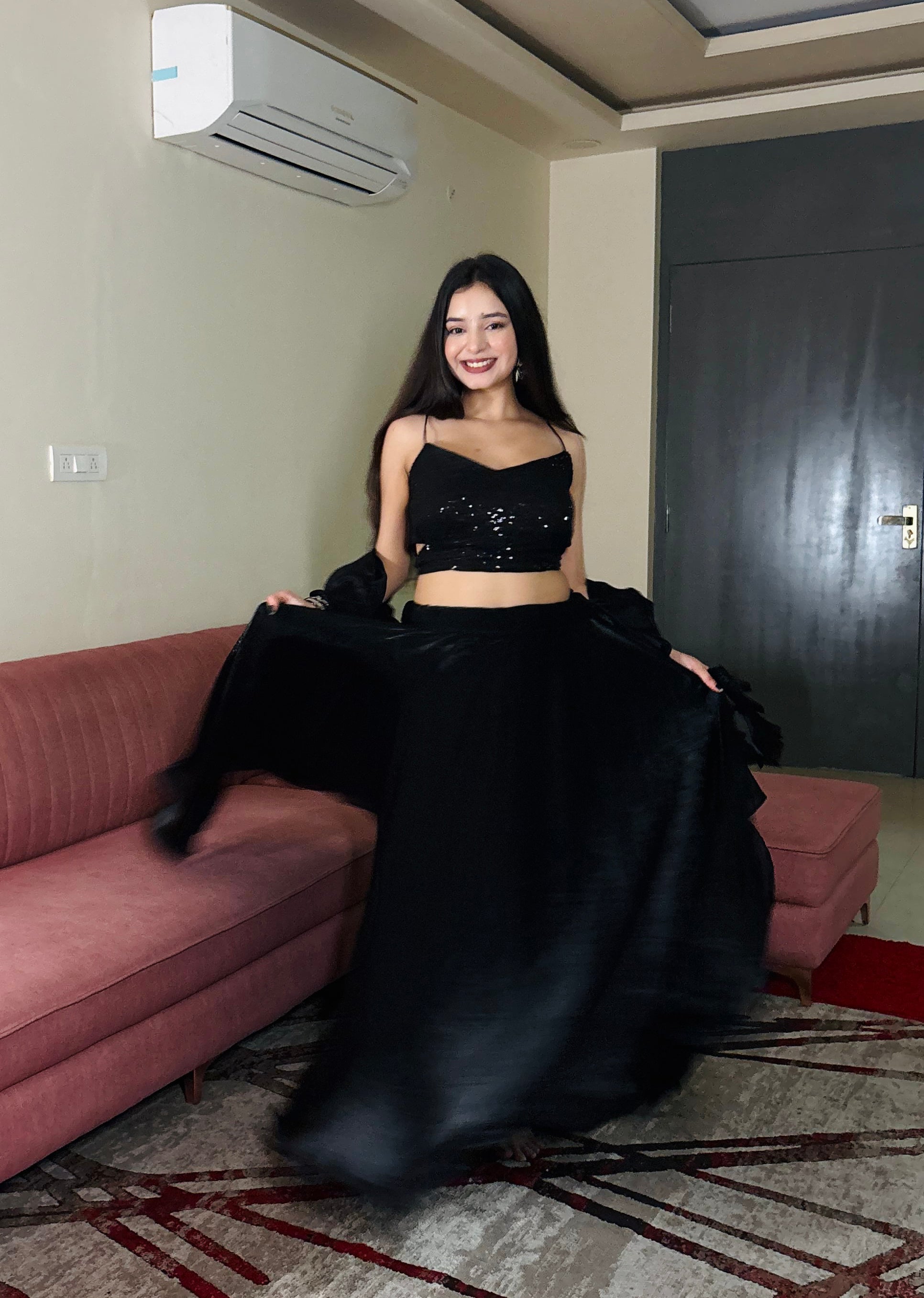 Lorenvalley Fashion Black Fendy Satin crush with Plain Lehenga Choli with Dupatta | Grocsy