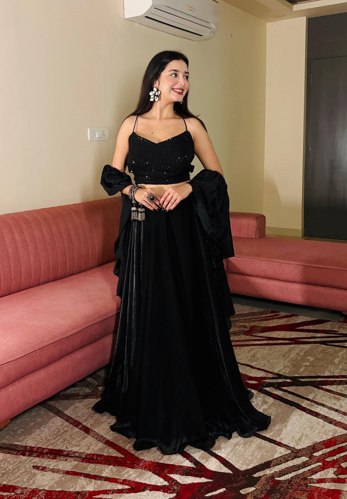 Lorenvalley Fashion Black Fendy Satin crush with Plain Lehenga Choli with Dupatta | Grocsy