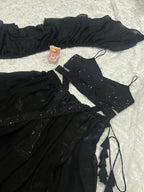 Lorenvalley Fashion Black Fendy Satin crush with Plain Lehenga Choli with Dupatta | Grocsy