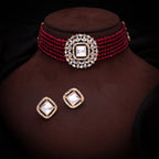 Tehzeeb Creations Brass Gold-Polished Gold, Red, White Jewel Set   | Grocsy