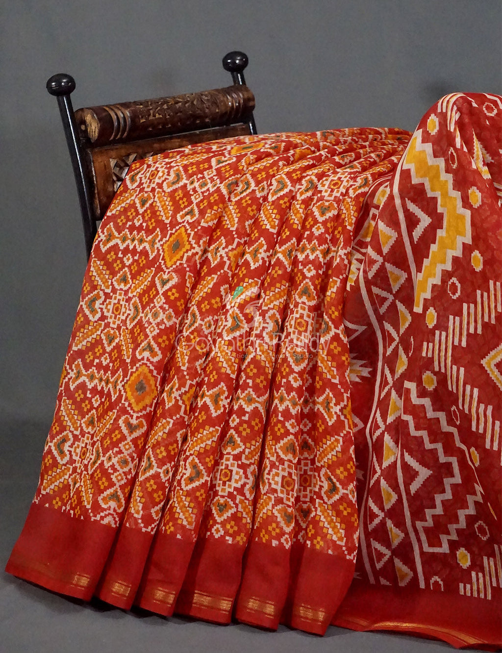 Red Colored Patola Print Semi Chanderi Saree By Gayathri Reddy Designer Studio | Grocsy