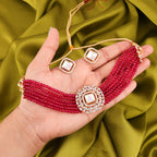Tehzeeb Creations Brass Gold-Polished Gold, Red, White Jewel Set   | Grocsy