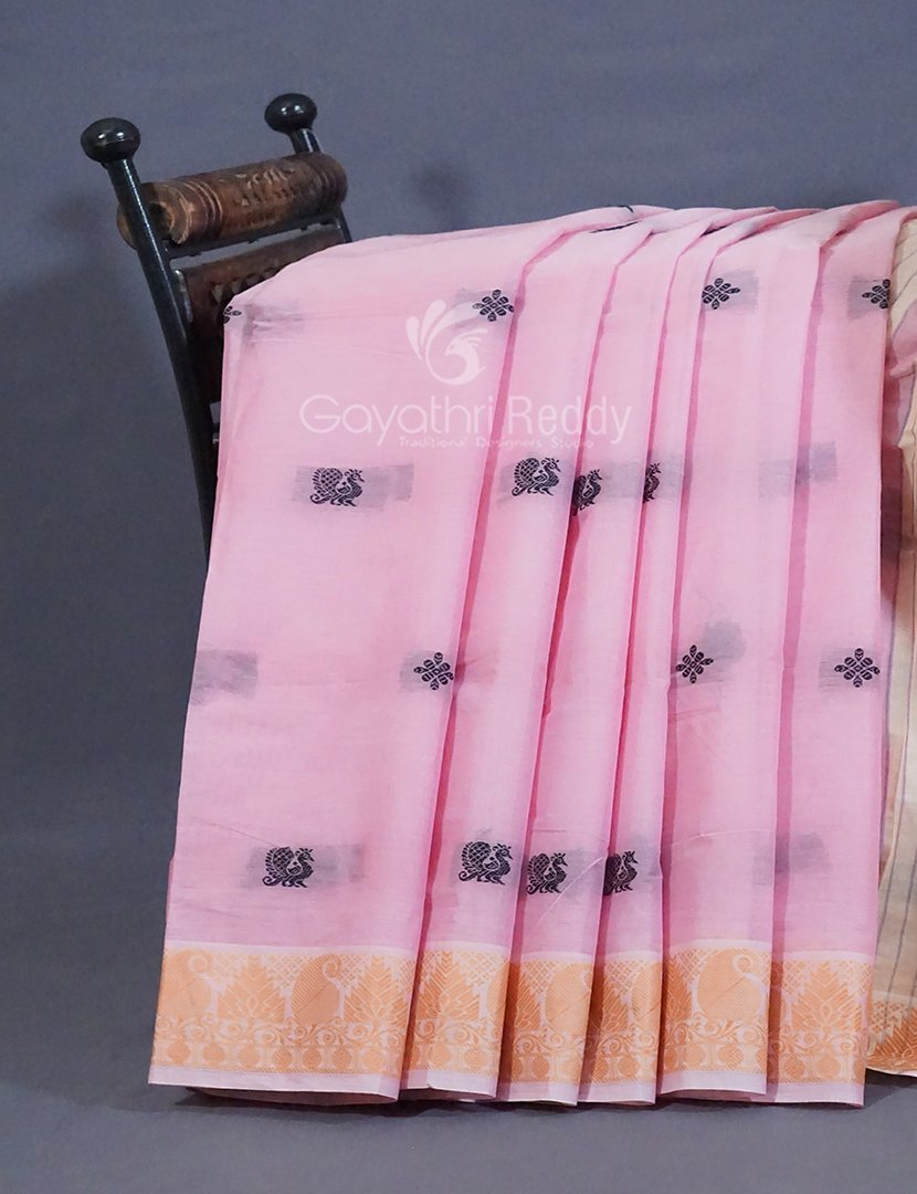 Kalanetha Shades of Baby Pink Pure Kanchi Cotton Saree With Kanchi Traditional Border By Gayathri Reddy Designer Studio | Grocsy