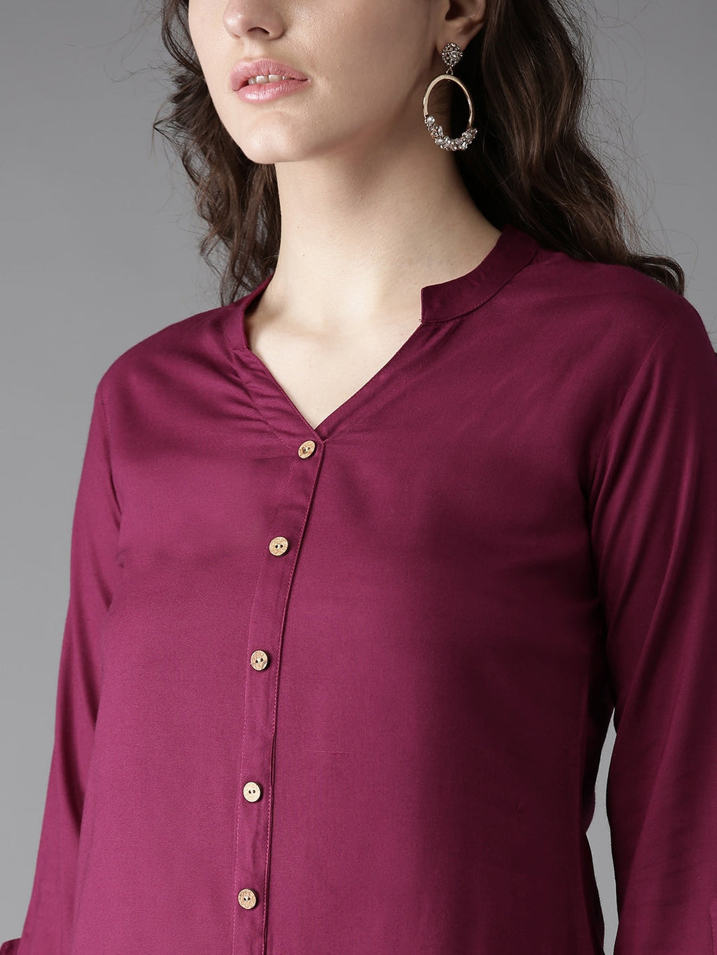HERE&NOW Women Burgundy Solid Straight Kurta | Grocsy
