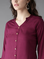 HERE&NOW Women Burgundy Solid Straight Kurta | Grocsy