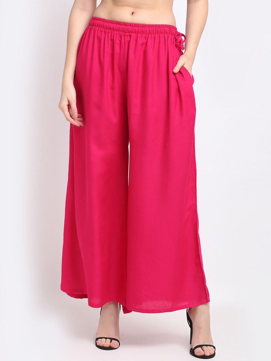 TAG 7 Women Pink Flared Palazzos | Grocsy