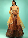 Tulsi Art Awesome Yellow Chinon Digital Print Designer Reception Wear Lehenga | Grocsy