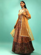 Tulsi Art Awesome Yellow Chinon Digital Print Designer Reception Wear Lehenga | Grocsy