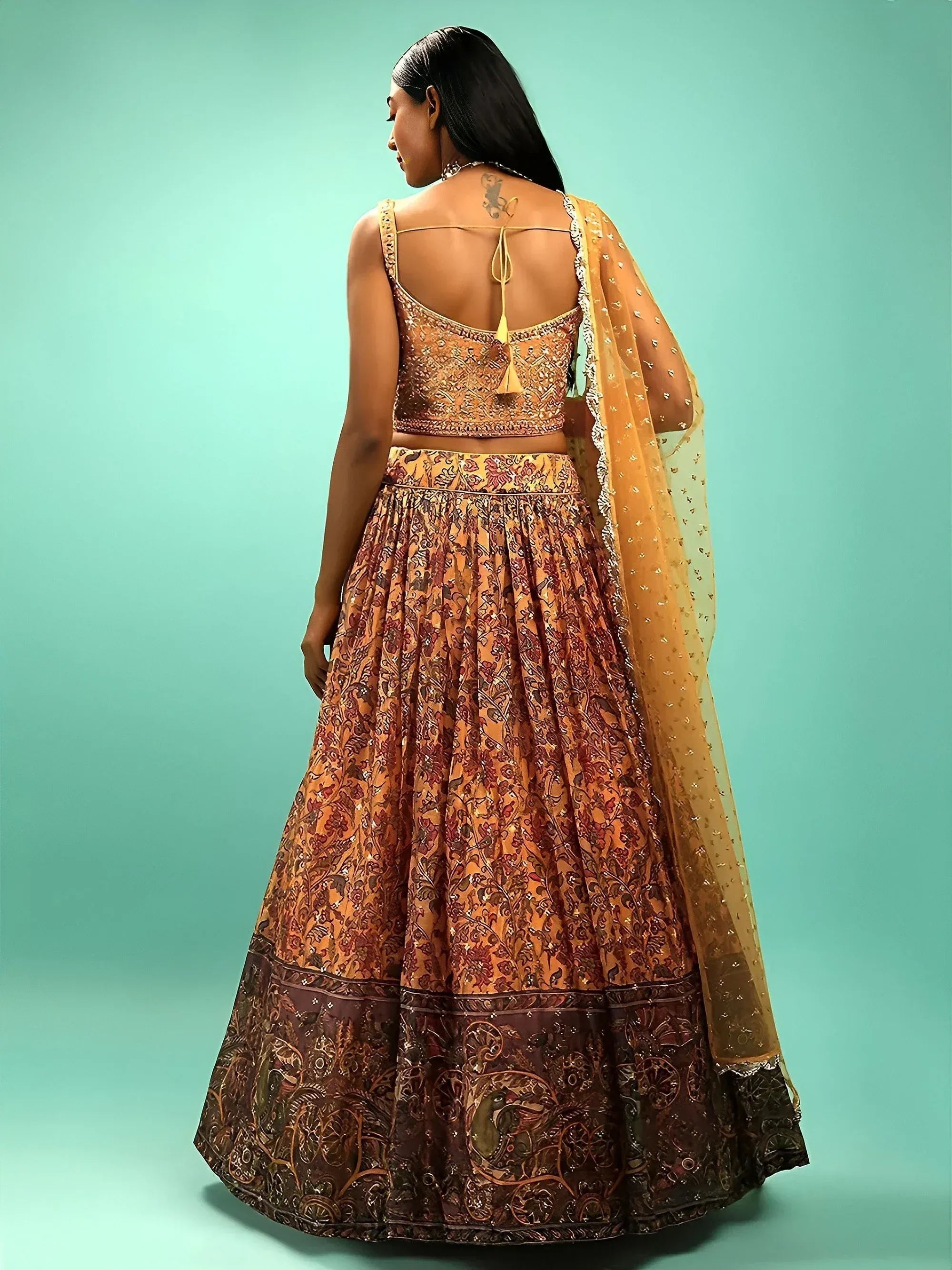 Tulsi Art Awesome Yellow Chinon Digital Print Designer Reception Wear Lehenga | Grocsy