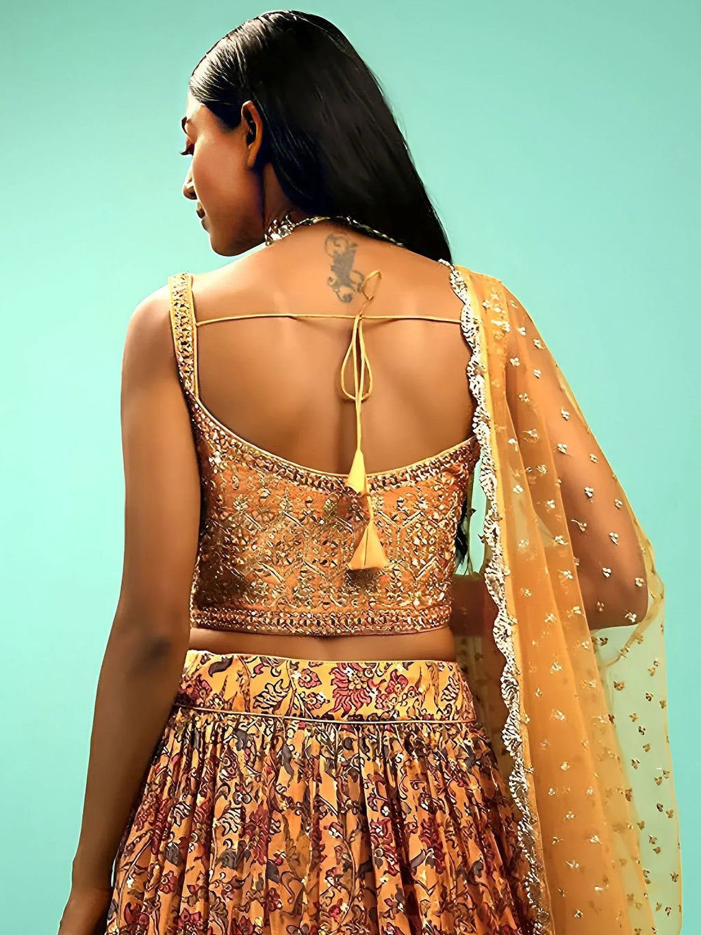 Tulsi Art Awesome Yellow Chinon Digital Print Designer Reception Wear Lehenga | Grocsy