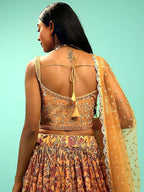 Tulsi Art Awesome Yellow Chinon Digital Print Designer Reception Wear Lehenga | Grocsy