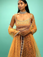 Tulsi Art Awesome Yellow Chinon Digital Print Designer Reception Wear Lehenga | Grocsy