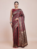 Monjolika Fashion Banarasi Satin Silk Maroon Weaving Designer Saree | Grocsy