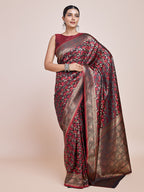 Monjolika Fashion Banarasi Satin Silk Maroon Weaving Designer Saree | Grocsy