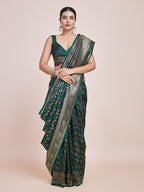 Monjolika Fashion Banarasi Satin Silk Dark Green Weaving Designer Saree | Grocsy