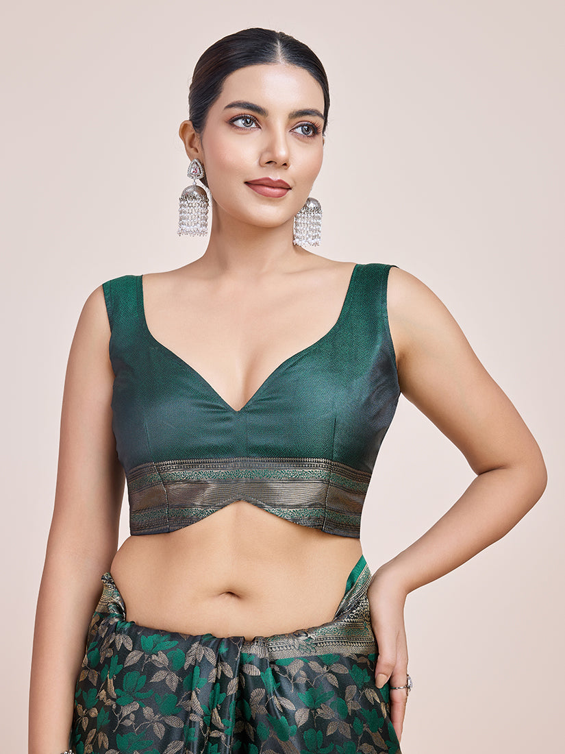 Monjolika Fashion Banarasi Satin Silk Dark Green Weaving Designer Saree | Grocsy