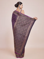 Monjolika Fashion Banarasi Satin Silk Dark Purple Weaving Designer Saree | Grocsy