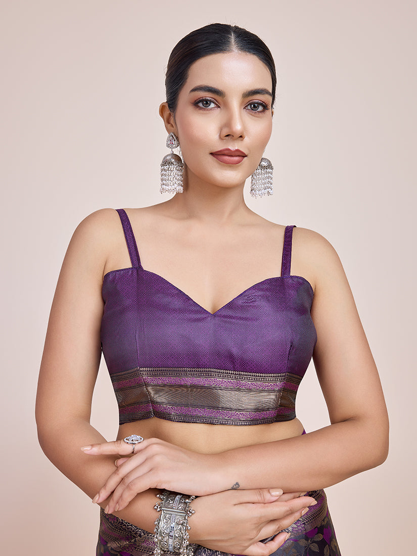 Monjolika Fashion Banarasi Satin Silk Dark Purple Weaving Designer Saree | Grocsy