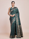 Monjolika Fashion Banarasi Satin Silk Dark Teal Weaving Designer Saree | Grocsy