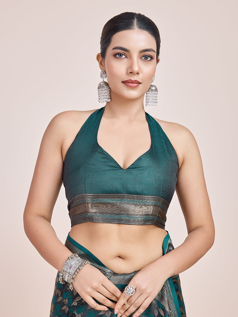 Monjolika Fashion Banarasi Satin Silk Dark Teal Weaving Designer Saree | Grocsy