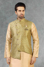 Raivat Ethnic Jacquard Banarasi Silk Woven Work 3 Pics Jacket Set In Light Green Colour | Grocsy