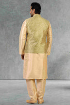 Raivat Ethnic Jacquard Banarasi Silk Woven Work 3 Pics Jacket Set In Light Green Colour | Grocsy
