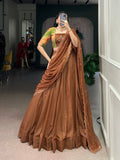 Lorenvalley Fashion Brown Chocolate Crush Silk Plain Lehenga Choli with Dupatta | Grocsy