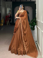 Lorenvalley Fashion Brown Chocolate Crush Silk Plain Lehenga Choli with Dupatta | Grocsy