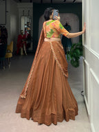 Lorenvalley Fashion Brown Crushed Silk Plain Lehenga Choli with Dupatta | Grocsy