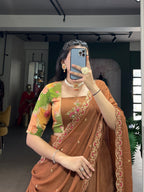 Lorenvalley Fashion Brown Crushed Silk Plain Lehenga Choli with Dupatta | Grocsy
