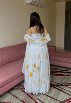 Lorenvalley Fashion White Organza with Hand-painted Floral Design Lehenga Choli with Dupatta | Grocsy